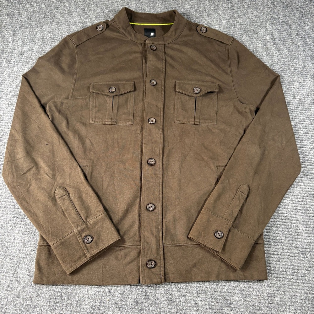 J.Ferrar Mens Brown Cotton Military Field Jacket Mock Neck Button Front Medium